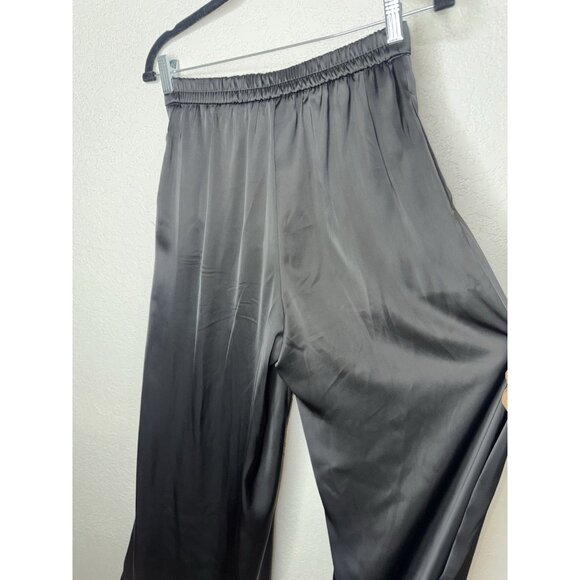 Caroline Constas Black Satin Wide Leg Pants Small (READ) Rise Pockets 1B - Picture 13 of 16